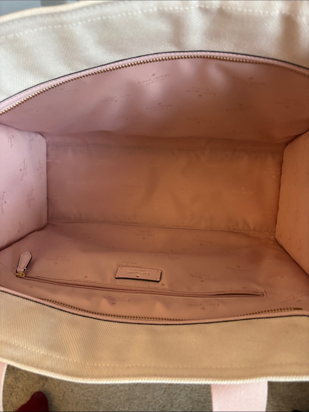 kate spade Cream Canvas Tote with Pink Trim - Picture 3 of 3